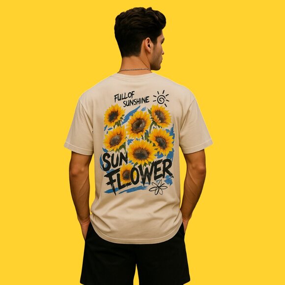 🌻 Manfinity “Sunflower” Graphic Tee | Beige Unisex Streetwear Shirt | Size L - Picture 4 of 13